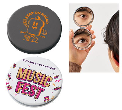 全面印刷できる合皮コンパクトミラー ラウンド(両面対応)