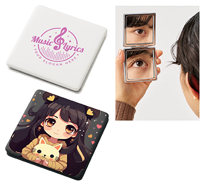 全面印刷できる合皮コンパクトミラー　スクエア（両面対応）